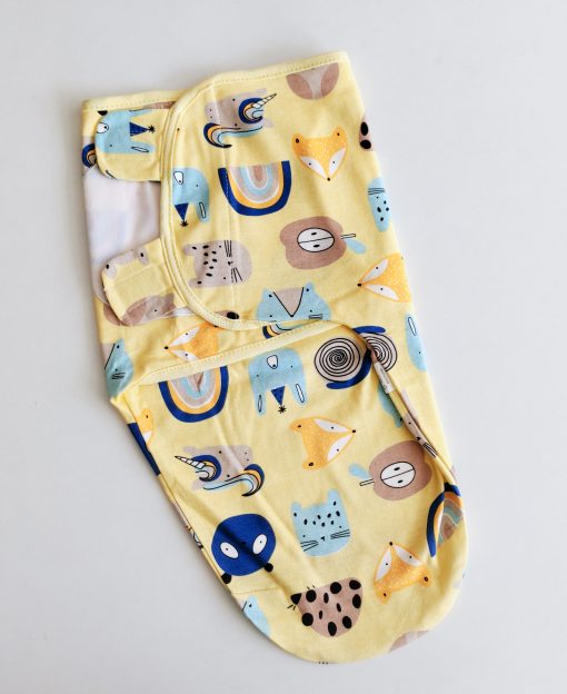 Baby Swaddle Wrap Adjustable for Newborn - Yellow with Fox