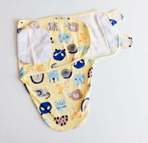 Baby Swaddle Wrap Adjustable for Newborn - Yellow with Fox - Image 2