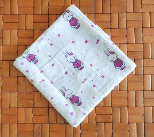 Organic Muslin Cotton Bath Towel - FIBT - 70x70cms - Purple Cat