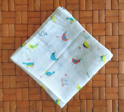 Organic Muslin Cotton Bath Towel - FIBT - 70x70cms - Color Full Bird