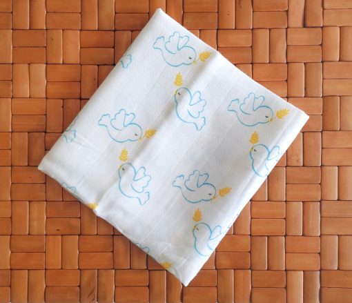 Organic Muslin Cotton Bath Towel - FIBT - 70x70cms - Blue Bird