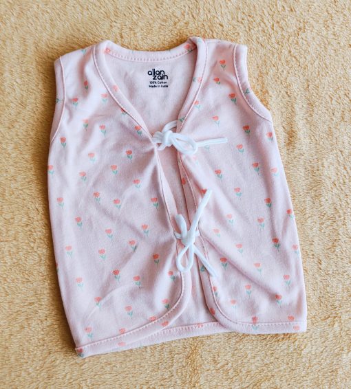 Sleeveless Jhabla Front Knot - AZJH - Peach with Orange Flower