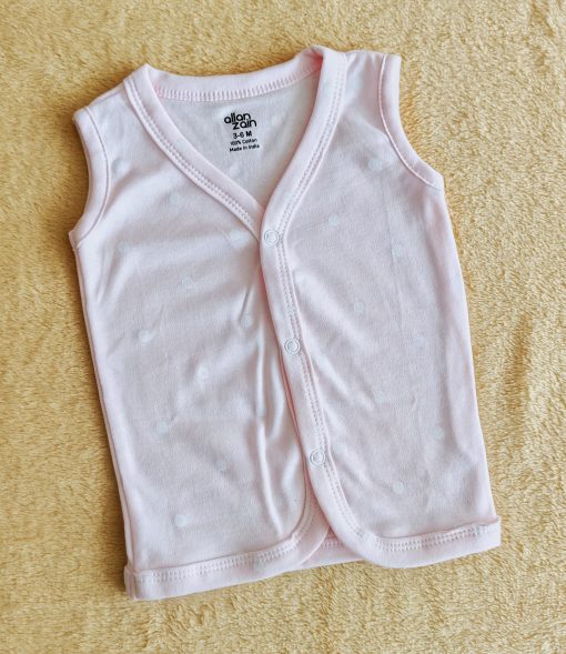 Sleeveless Jhabla Front Button - AZJH - Pink with White Circle