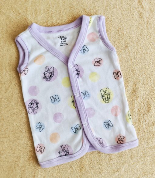 Sleeveless Jhabla Front Button - AZJH - Lavender Border with Donald Duck