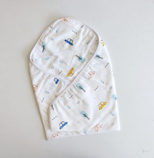 Hooded Blanket-Organic Muslin cotton- FIHBL - Color Car and Tree