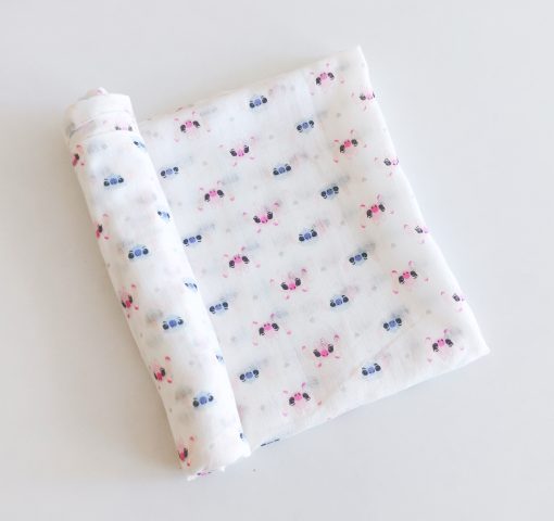 Muslin cotton swaddle - PPSW5 - 100*100 - Pink and Blue Cute Print