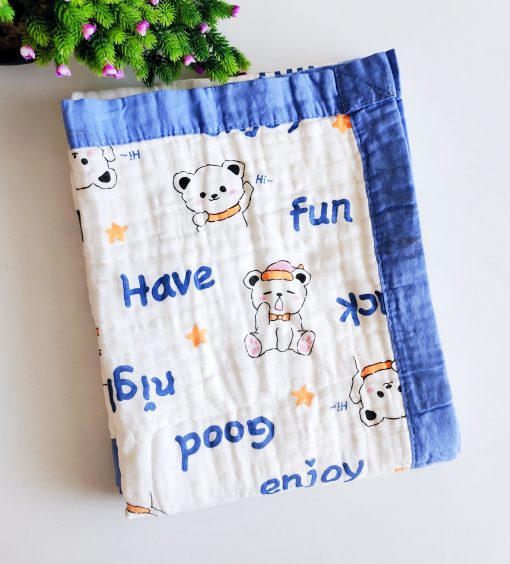 Muslin crinkled blanket - NRCRBL - Dark Blue with Good Enjoy  - 100cm x 100cm