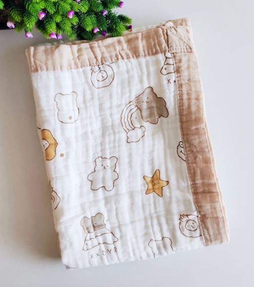 Muslin crinkled blanket - NRCRBL - Beige Teddy and Star  - 100cm x 100cm