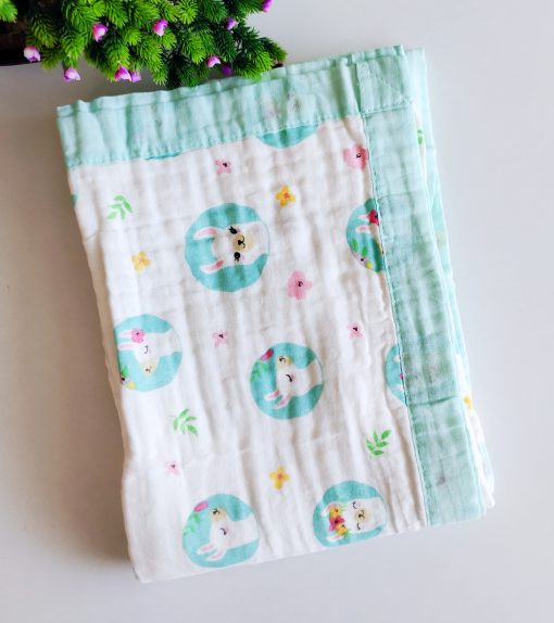 Muslin crinkled blanket - NRCRBL -  Pista Green and Cute Camel   - 100cm x 100cm