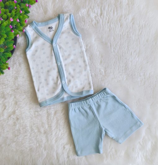 Sleeveless Jhabla and Shorts - AZJSH - Sky Blue Dot