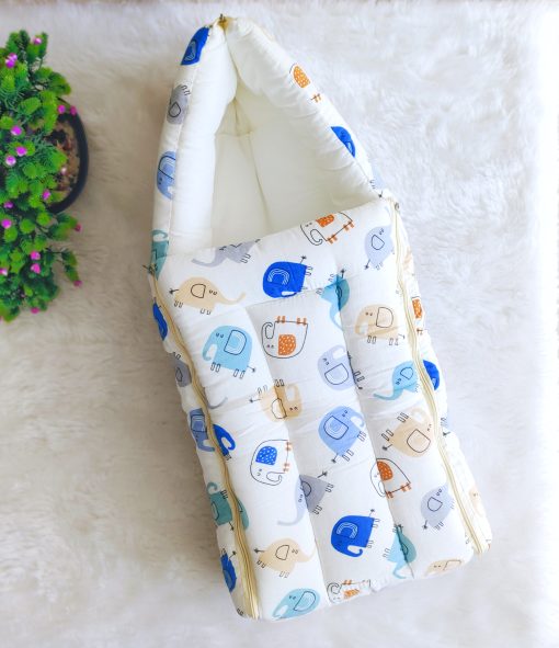 Muslin Cotton Kangaroo Wrapper - VCKW02 - White and Colorful Elephant