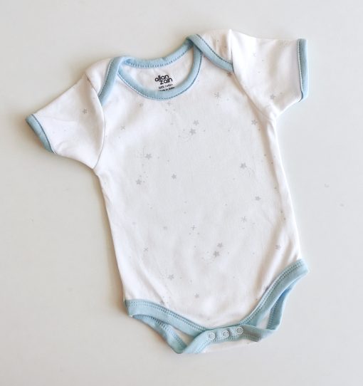 Romper/Onesie - AZBS - White With Blue Boarder and Ash Star