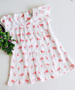 Organic Muslin Half Sleeve Cotton Frock - FIFKHS - Flamingo