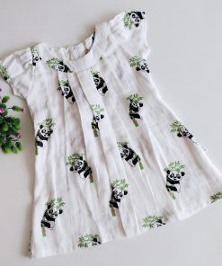 Organic Muslin Half Sleeve Cotton Frock - FIFKHS - Panda