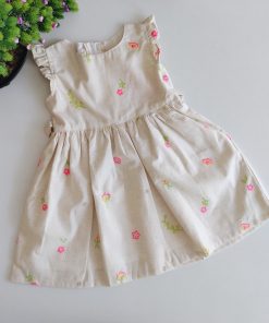 Girls Frock - JLX - Cream with Flower and Leaf