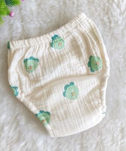 4 Layer Crinkled Muslin Padded Under Wear - Cream with Green Bird