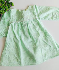 Girls Frock - JLX - Green with White Floral Hakoba