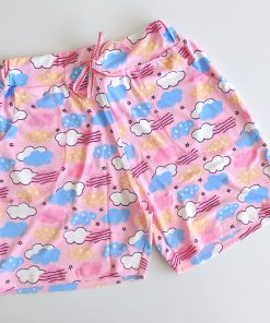 Girls Daily Wear Shorts - Pink With Blue and White Cloud