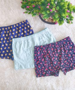 Girls Panty Shorts - Pack of 3 - BLGN - Dark blue  + Sky blue +  Dark blue Floral