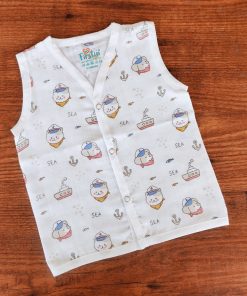 Muslin Cotton Front Button Jhabla Sleeveless - MJH - Cat and Boat