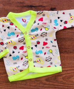Full Sleeve Jhabla Front Button - VCFSJH - Fluorescent Green Boarder with Cat and Ice Cream