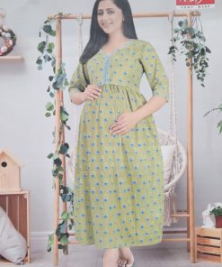 Casual Feeding Kurti - MCFK -Green with Blue Flower