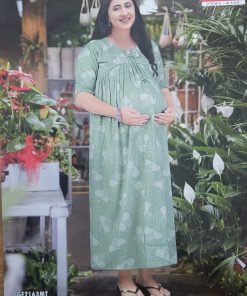 Casual Feeding Kurti - MCFK - Green With White Print