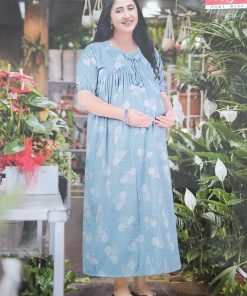 Casual Feeding Kurti - MCFK - Light Blue With White Print