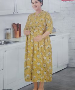 Casual Feeding Kurti - MCFK - Yellow with Beige Floral Print