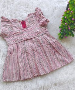 Cotton Daily Wear Frock - TTDFK01 -  Pink and Cream