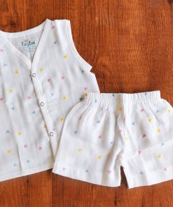 Front Button Jhabla Shorts Set - Muslin Cotton - FIBJS - Colour Triangle