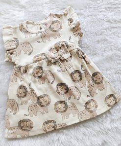 Knitted Cotton Daily Wear Frock - DFK - Beige Lion
