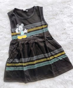 Knitted Cotton Daily Wear Frock - CLFK - Black Mickey