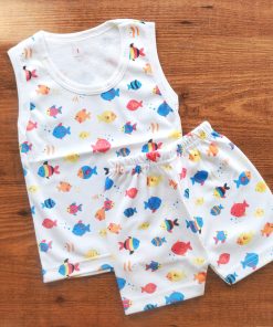 Vest and Shorts - NRVSL - White Colorful Fish