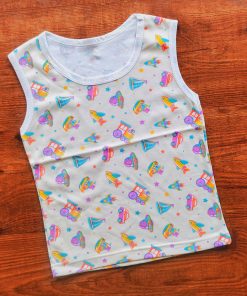 Vest Sleeveless - VSL - Cream with Space Ship and Train + Boat + Plane