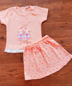 Girls Top and Skirt - GDTS - Cat and Heart - Peach
