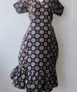 Alternative view of Maternity/ Feeding dress - PPMFK - Color with Cream Round Floral - Dark Blue