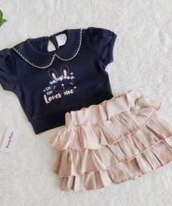 Girls Top and Skirt  - Loves Me - Dark Blue and Brown