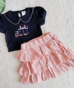 Girls Top and Skirt  - Loves Me - Dark Blue and Peach