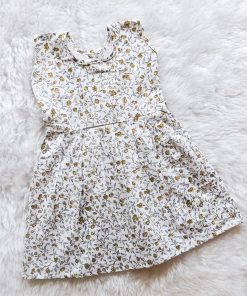 Cotton Daily Wear Frock - DFK - White with Mustard Yellow Floral
