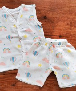 Muslin Cotton Jhabla and Shorts Set - Cloud and Hot Air Balloon - JS1