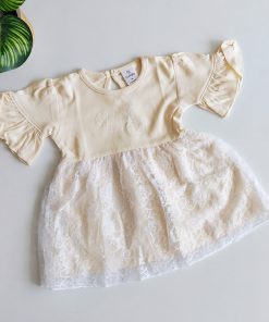 Girls Casual Frock - Yellow with Lace Net - FRK