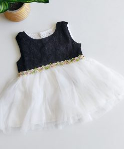 Girls Casual Frock - FRK -  White Net with Black