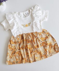 Girls Casual Frock - FRK - White with Yellow Floral