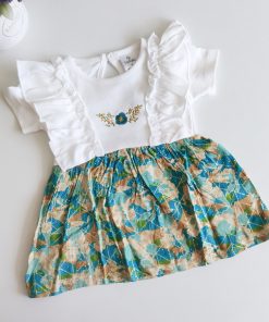 Girls Casual Frock - FRK - White with Blue Floral