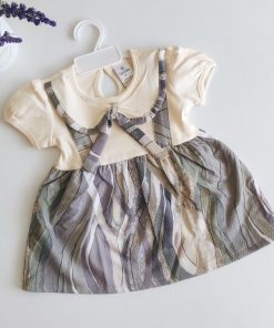 Girls Casual Frock -Yellow with ash line floral - FRK