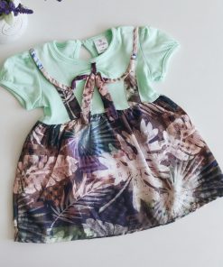 Girls Casual Frock - FRK -Green with color leaf