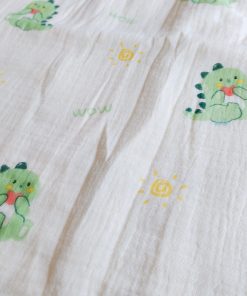 Crinkled Muslin Cotton 4 Layer Blanket - BL2 - Green Baby Dino - Image 2