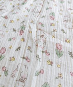 Crinkled Muslin Cotton 4 Layer Blanket - BL2 - Flower and Rabbit - Image 2