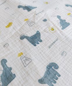 Crinkled Muslin Cotton 4 Layer Blanket - BL2 - Grey Dino - Image 2